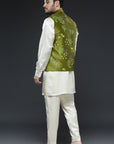 Mehendi Green Linen Tissue Vest Set