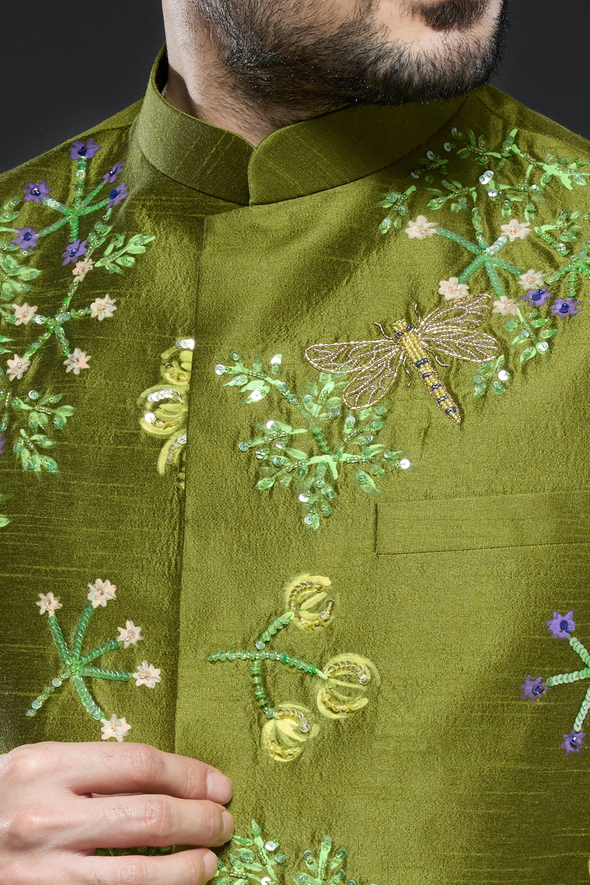 Mehendi Green Linen Tissue Vest Set
