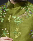 Mehendi Green Linen Tissue Vest Set