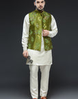 Mehendi Green Linen Tissue Vest Set