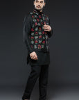 Black Cotton Silk Kurta and Slim Pant Set - Kurta Pajama