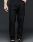 Black Cotton Silk Kurta and Slim Pant Set