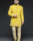 Mustard Lucknowi Thread work Sherwani