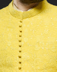 Mustard Lucknowi Thread work Sherwani