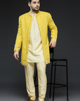Mustard Lucknowi Thread work Sherwani