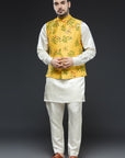 Yellow Linen Tissue Vest Set