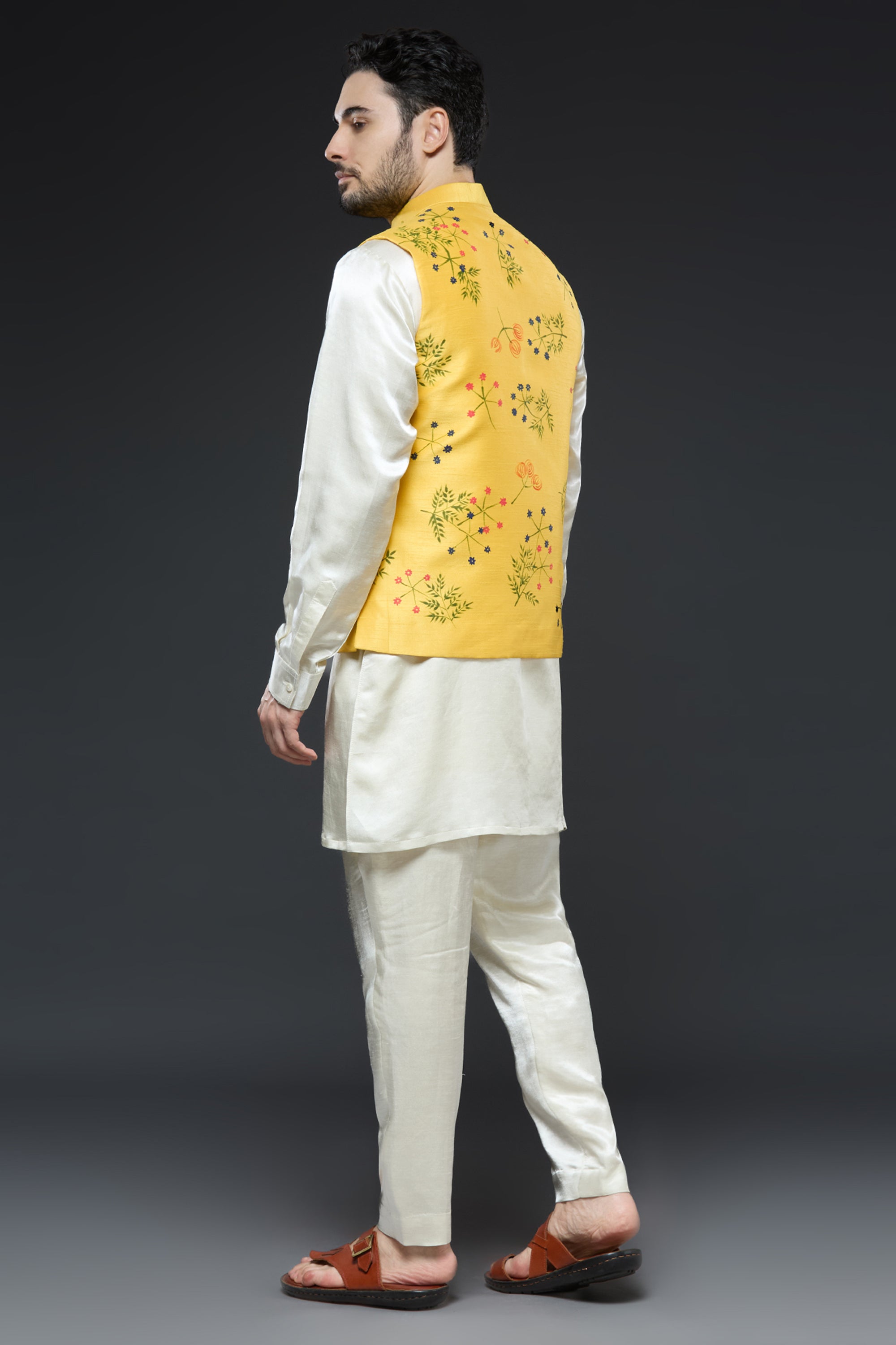 Yellow Linen Tissue Vest Set