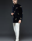 Midnight Blue Velvet Jodhpur Price Coat Set