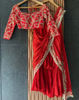 Red Draped Ruffle Saree - indian saree