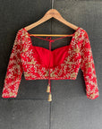 Red Draped Ruffle Saree - red saree Australia