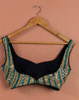 Ivory Midnight Blue Mirror Magic Sharara Set - sharara set USA