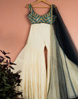 Ivory Midnight Blue Mirror Magic Sharara Set - sharara set USA