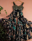 Midnight Blue Floral Mirror Sharara Set - blue sharara Australia