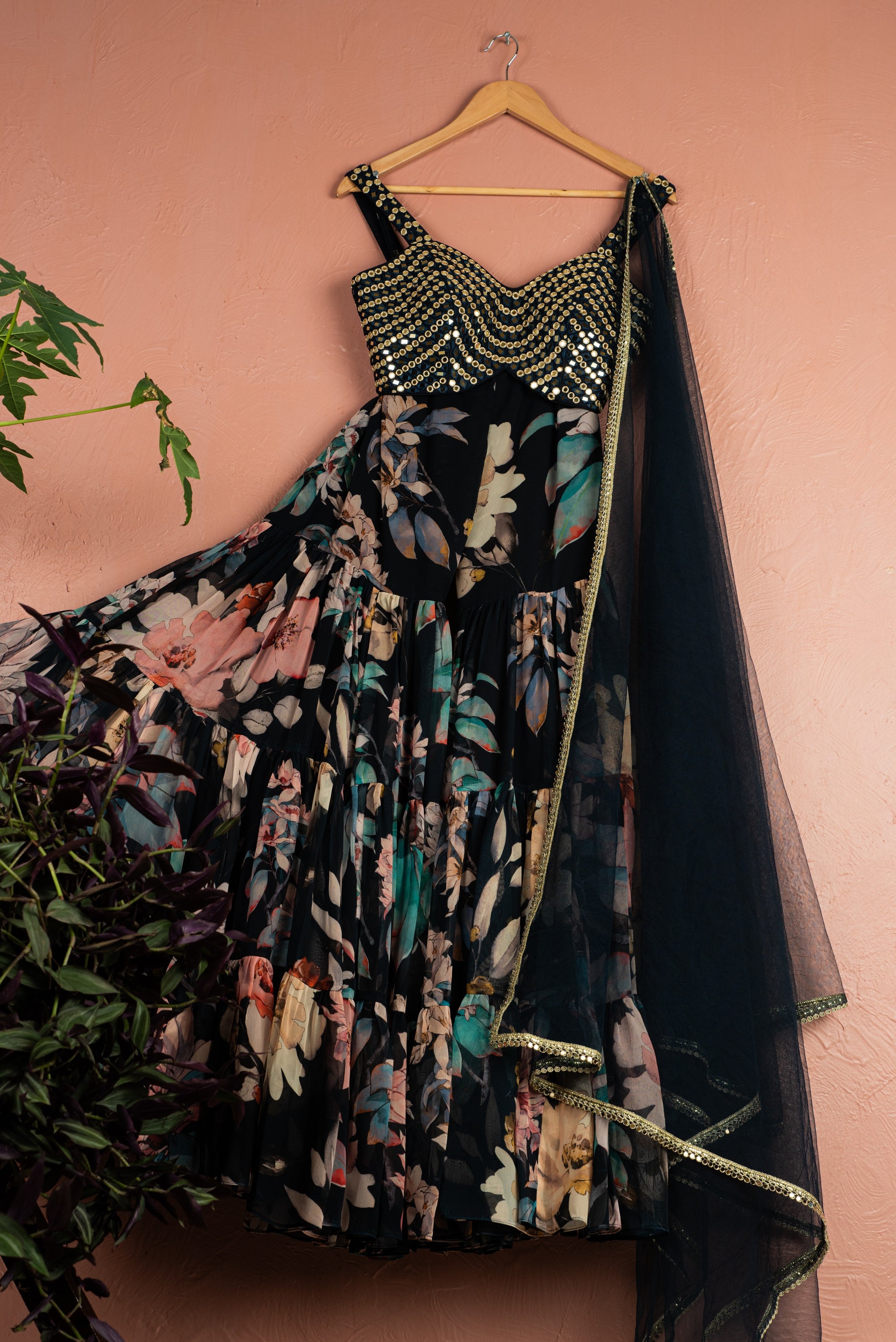 Midnight Blue Floral Mirror Sharara Set - blue sharara Australia