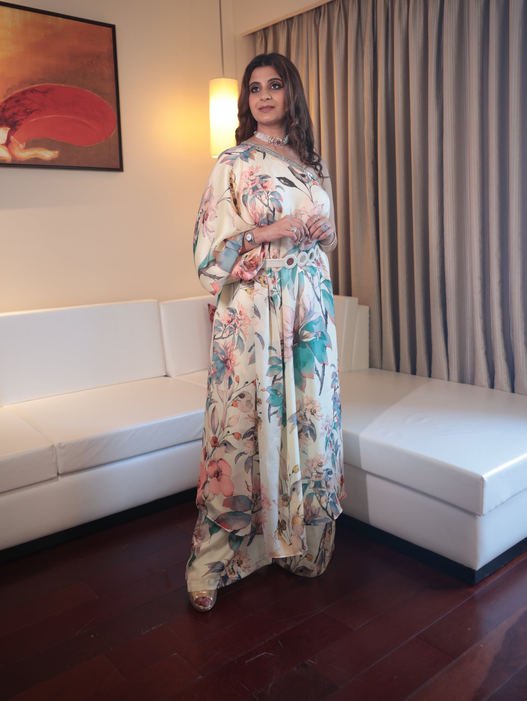 Floral One Shoulder Kaftan Co-Ord Set - kaftan dress Sydney