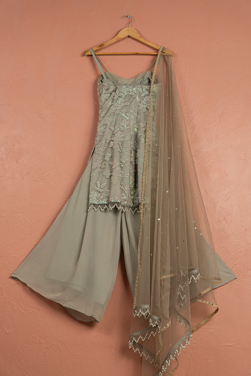 Steal Grey Sharara Set - designer indian outfits