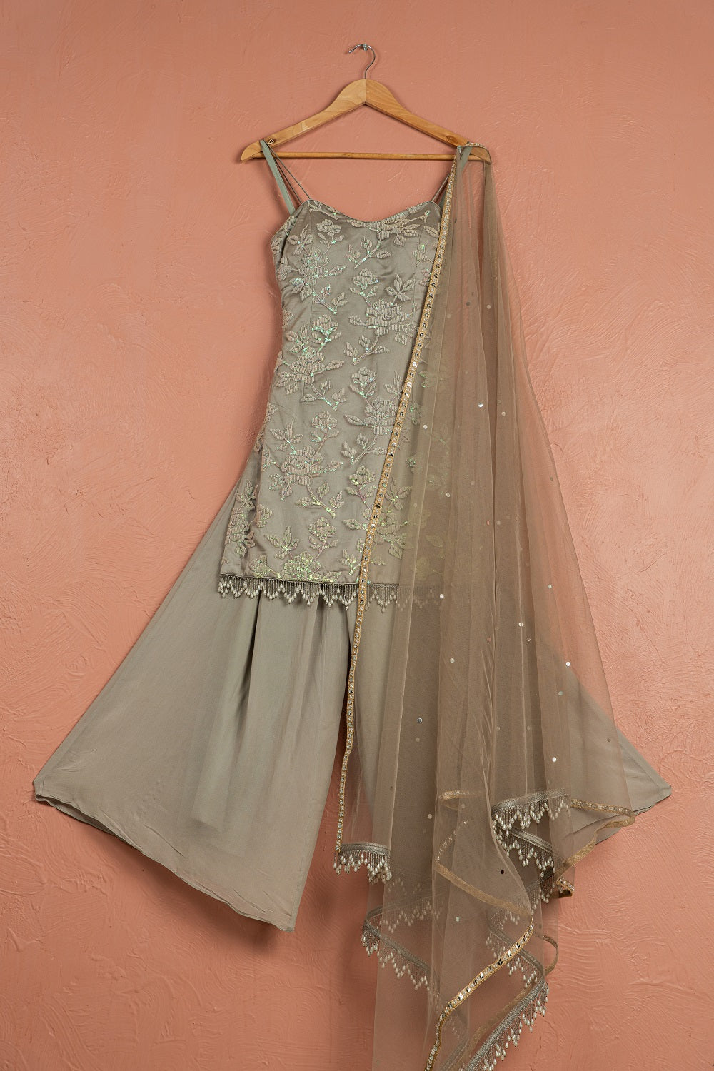Steal Grey Sharara Set - designer indian outfits