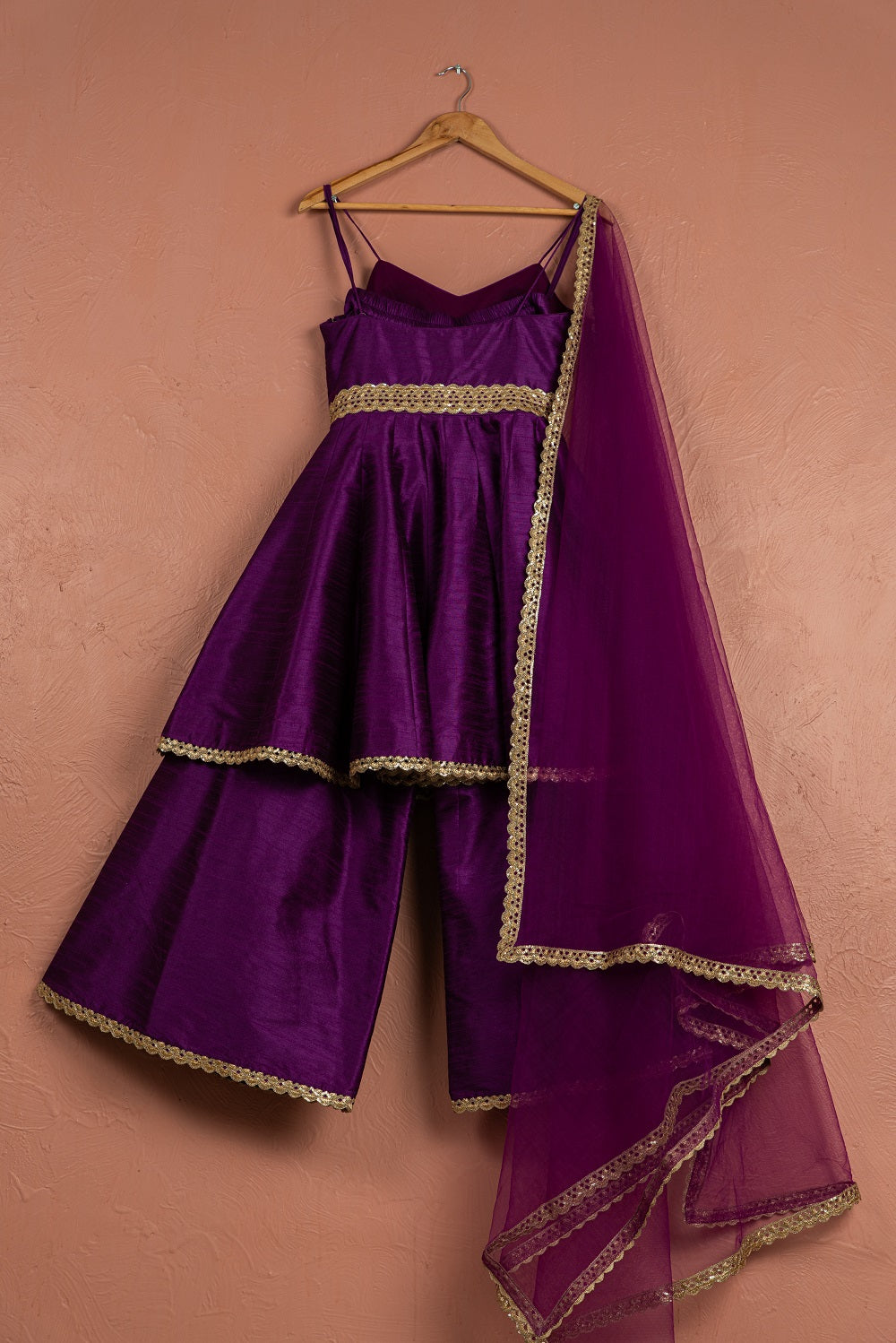 Purple Short Anarkali Sharara Set - purple anarkali