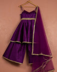 Purple Short Anarkali Sharara Set - purple anarkali