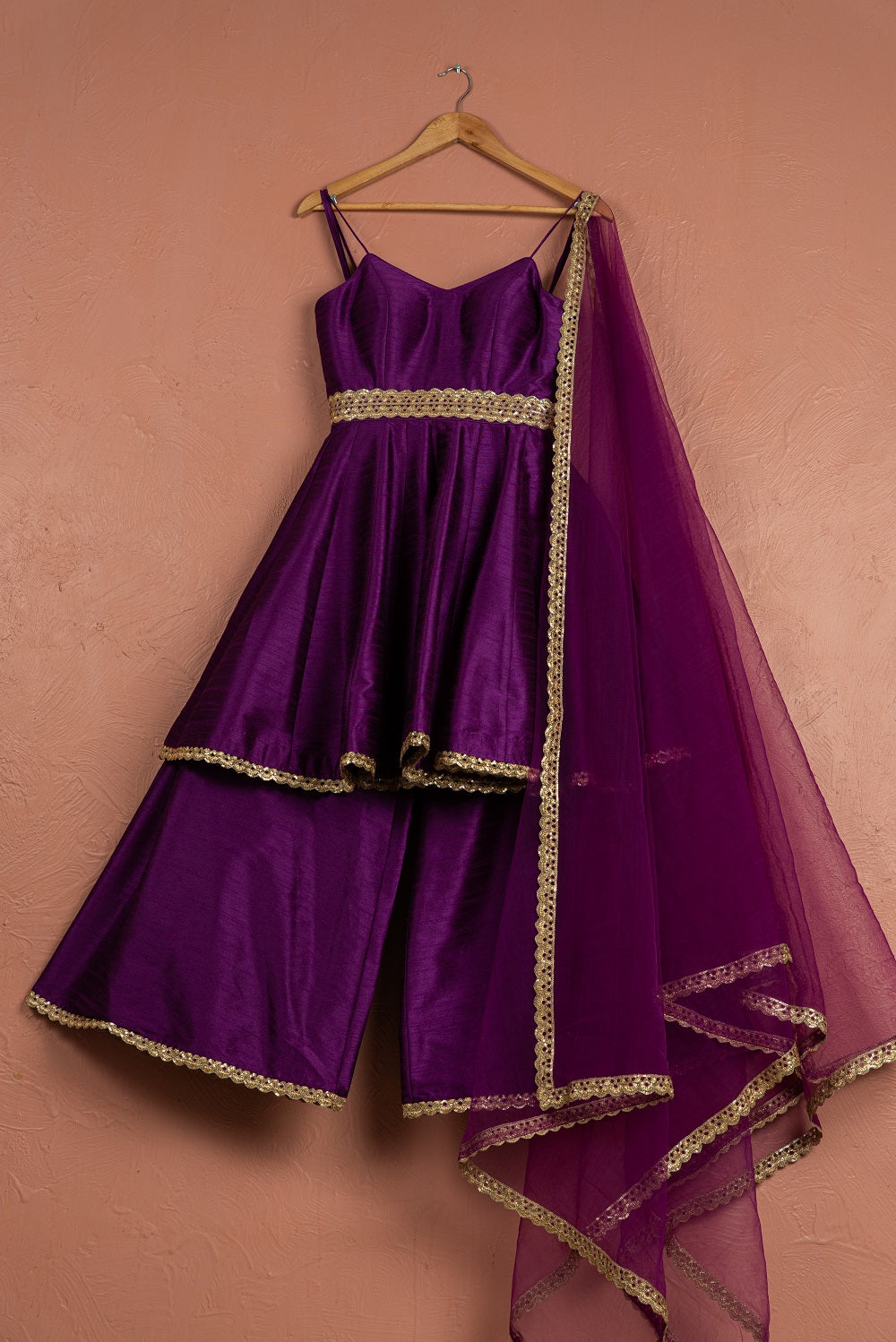 Purple Short Anarkali Sharara Set - purple anarkali