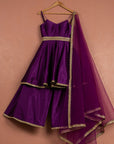 Purple Short Anarkali Sharara Set - purple anarkali