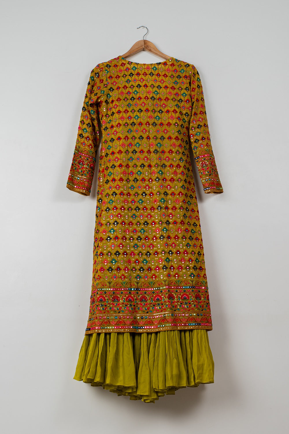 Charteuse Green Sharara with Yellow Multicolor Jacket - indian cloth for women