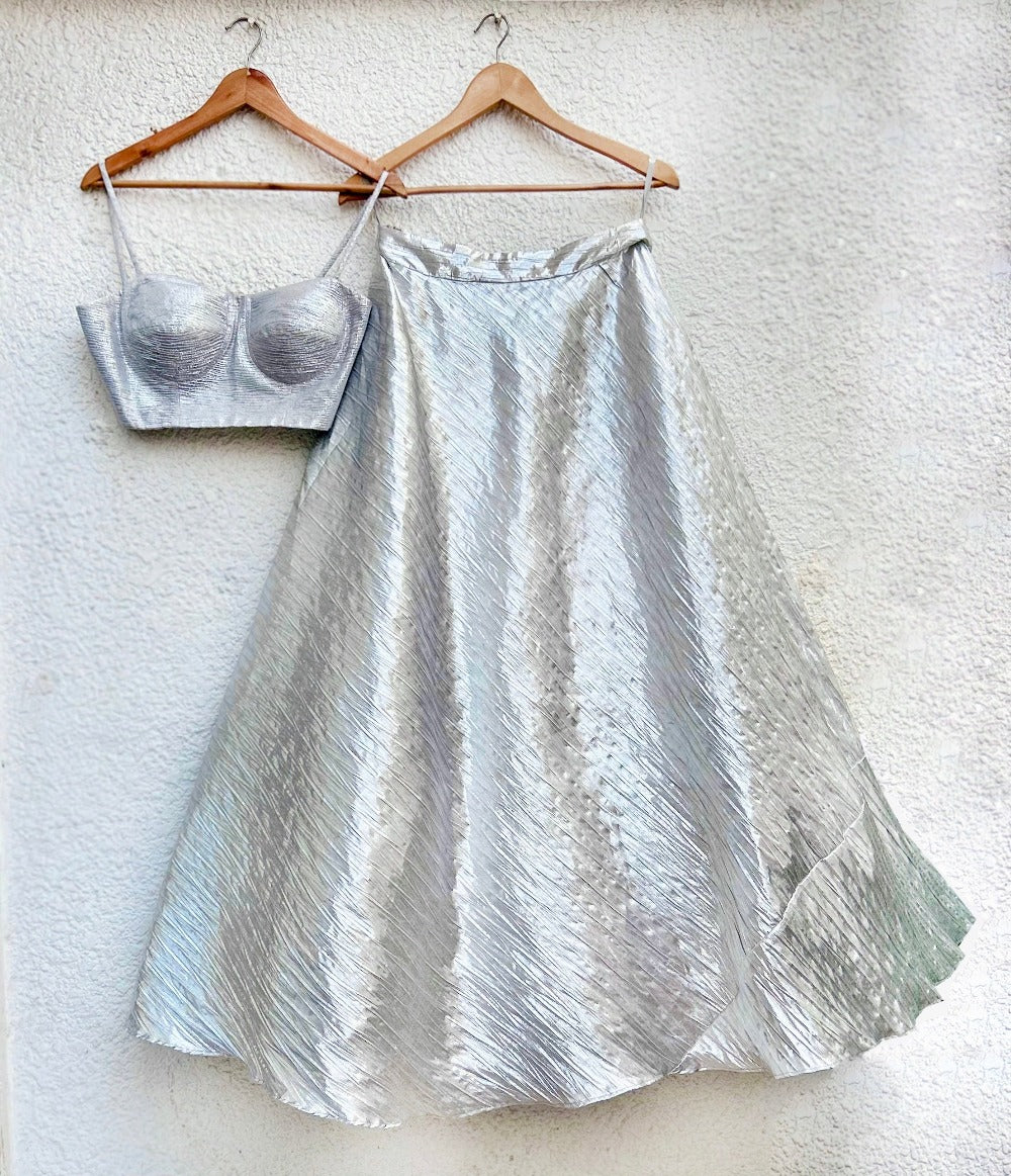 Metallic Silver Bustier Teamed with Silver Skirt - indian attire Sydney