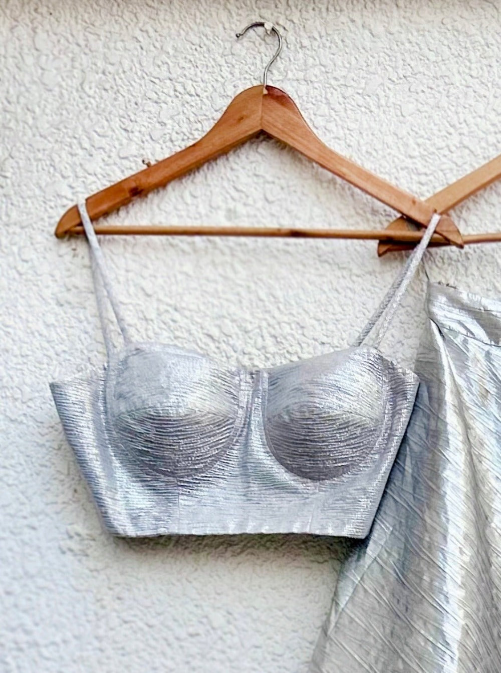 Metallic Silver Bustier Teamed with Silver Skirt - Indian fashion