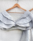 Glam Silver Ruffle Blouse Teamed with Silver Metallic Skirt - indian fashion clothes