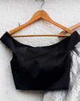 Black Off Shoulder Blouse with Metallic Silver Skirt - indian attire Sydney
