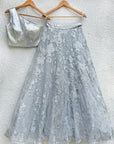 Metallic Silver One Shoulder Blouse with Silver Grey Glam Skirt - indian attire Australia