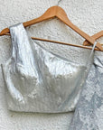 Metallic Silver One Shoulder Blouse with Silver Grey Glam Skirt - indian attire Australia