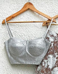 Metallic Silver Bustier with Silver Brown Glam Skirt - indian attire New Zealand