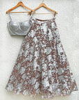 Metallic Silver Bustier with Silver Brown Glam Skirt - indian attire New Zealand