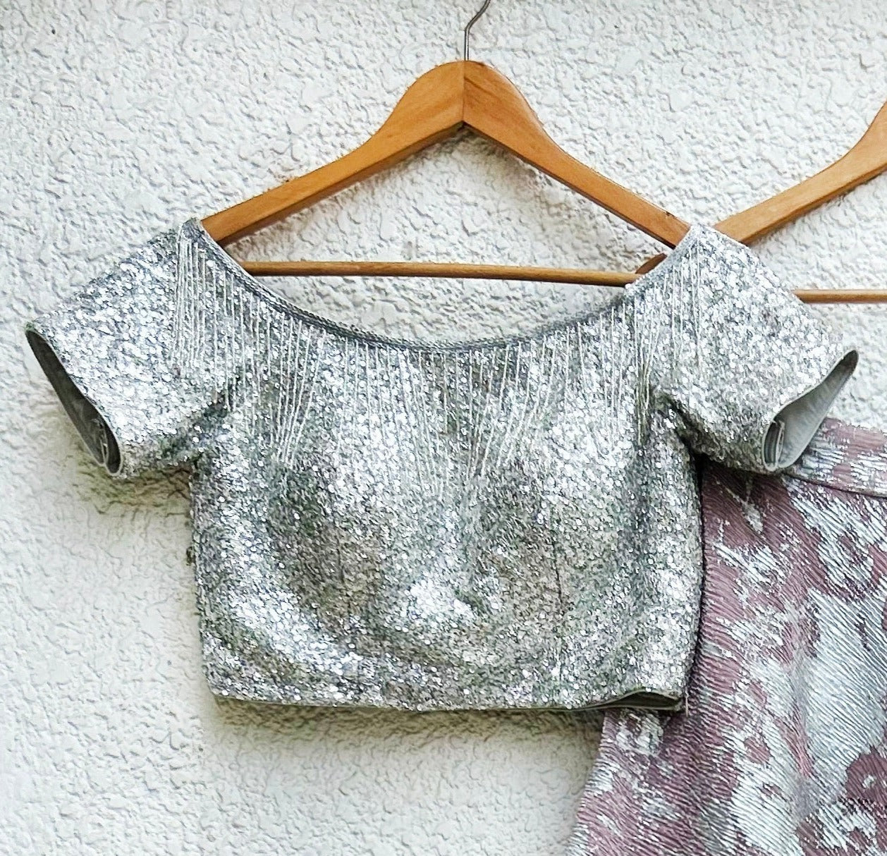 Silver Dust Pink Glam Skirt and Sequins Off Shoulder Blouse