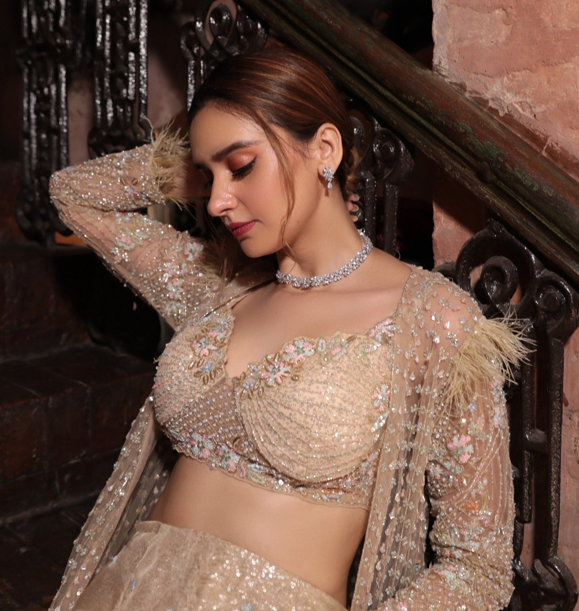 Grey Heavily Embroidered Jacket Sharara - sharara set USA
