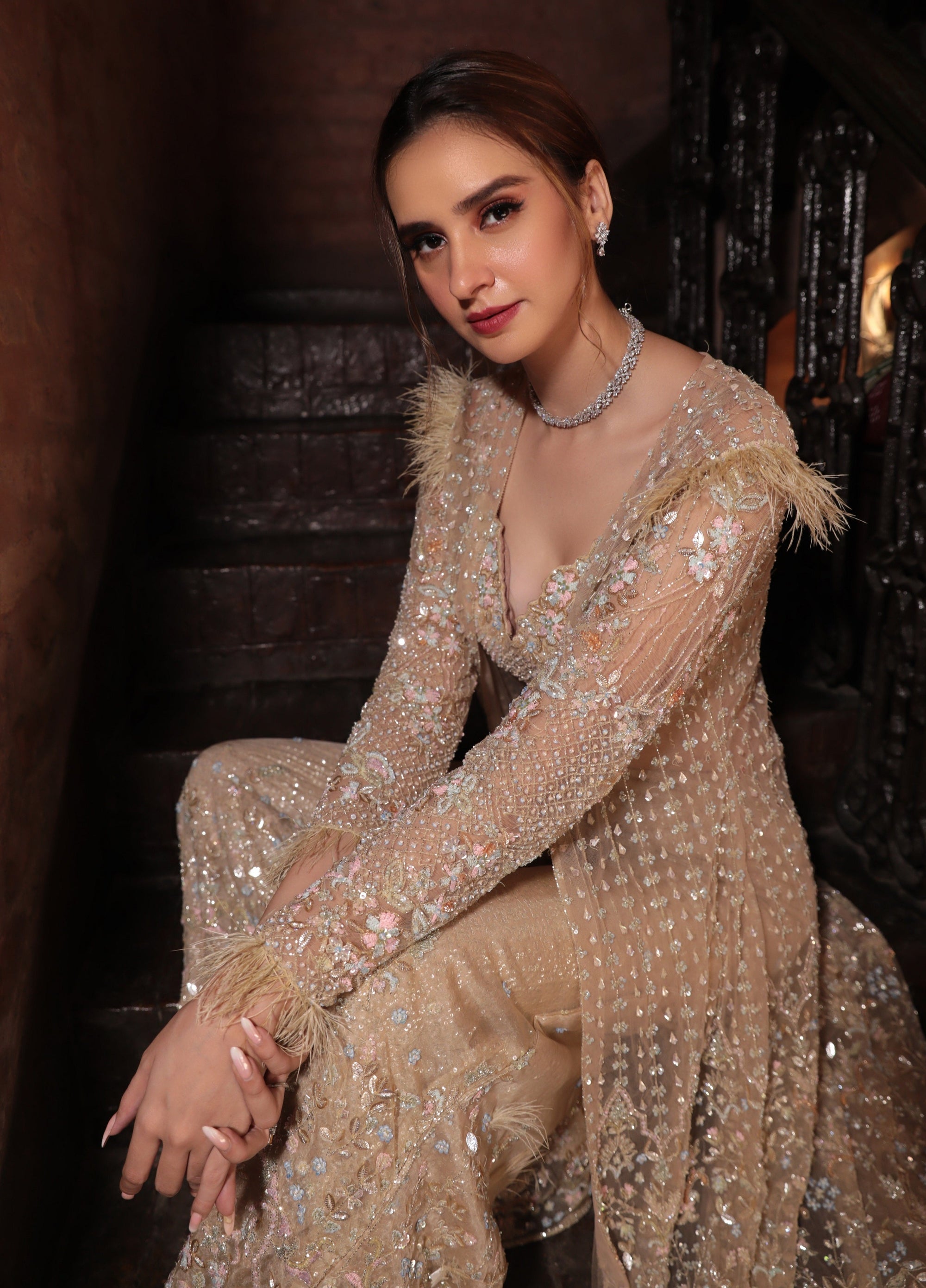 Grey Heavily Embroidered Jacket Sharara - sharara set USA
