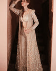 Grey Heavily Embroidered Jacket Sharara - sharara set USA