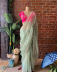 Sage Green Organza Embroidered Saree