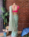 Sage Green Organza Embroidered Saree