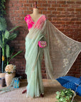 Sage Green Organza Embroidered Saree