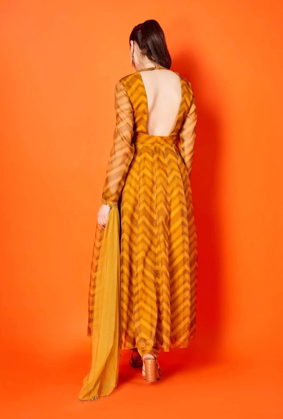 Mustard Chevron Anarkali - anarkali USA