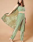 Forest Green Stripes Pant Set - indian fashion New Zealand