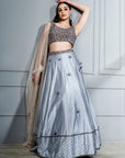 Steel Grey Crystals Lehenga Set - lehenga USA