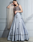 Steel Grey Crystals Lehenga Set - lehenga USA