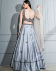 Steel Grey Crystals Lehenga Set - lehenga USA