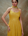 Haldi & Gold Sequin Anarkali Gown - indian ethnic attire for women