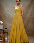 Haldi & Gold Sequin Anarkali Gown - indian ethnic attire for women