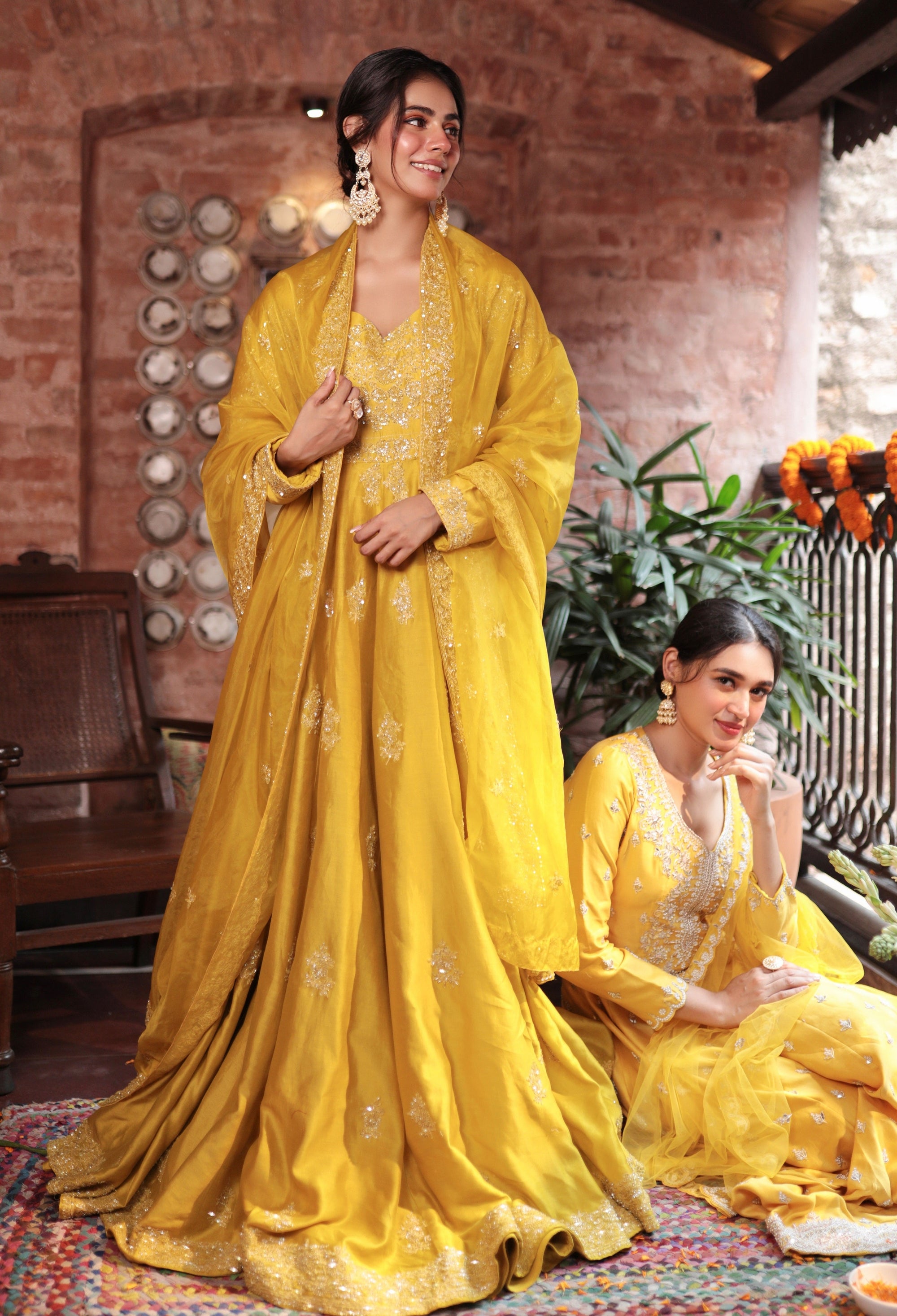 Mustard Embroidered Angrakha Gown - gown Australia