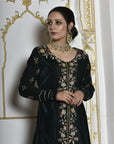 Velvet Deep Green Sherwani Set - indian wear for women Australia